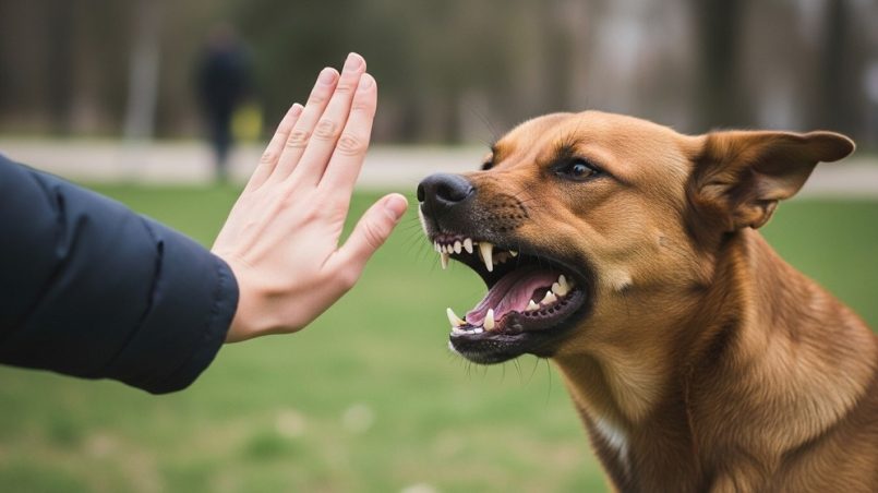 person using calm posture to prevent dog bite