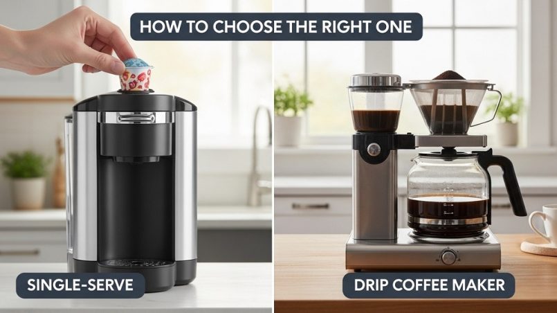 Traditional drip coffee maker brewing a full pot with glass carafe