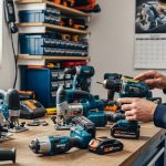 Cordless power tool maintenance cleaning drill vents with brush