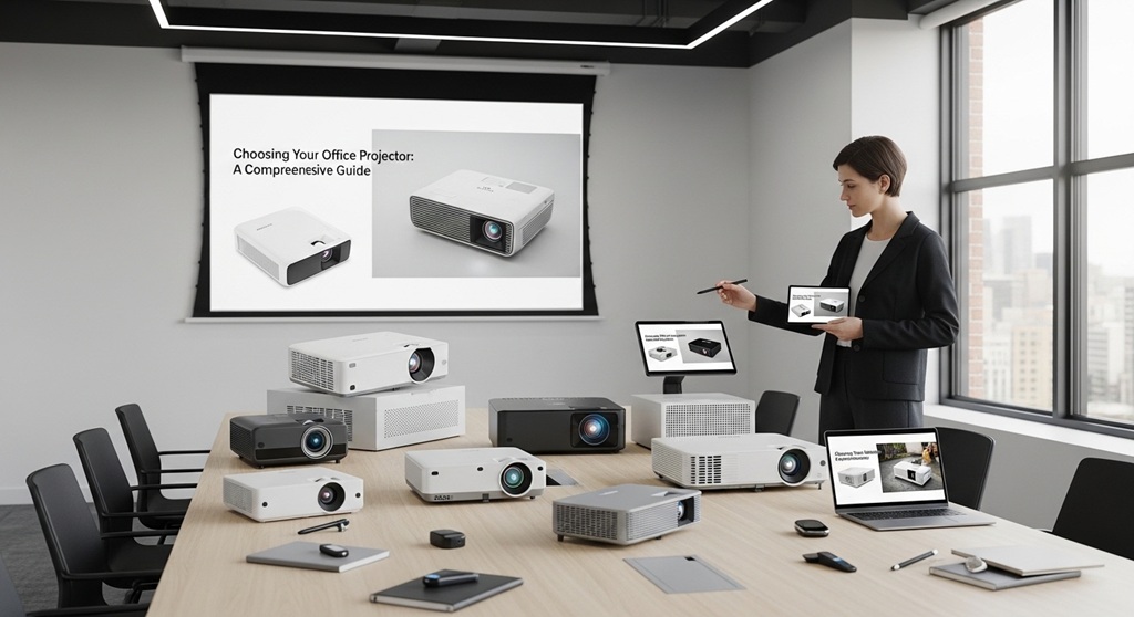 Business projector setup in modern conference room