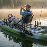 angler using pedal drive fishing kayak hands free casting