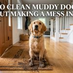 A muddy golden retriever sits on a doormat with text overlay of the article title.