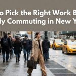 A professional walking on a New York sidewalk carrying a sleek daily work bag.